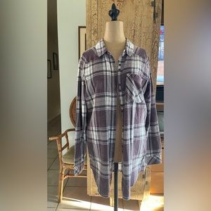 Free Press Purple Plaid Button Down Flannel